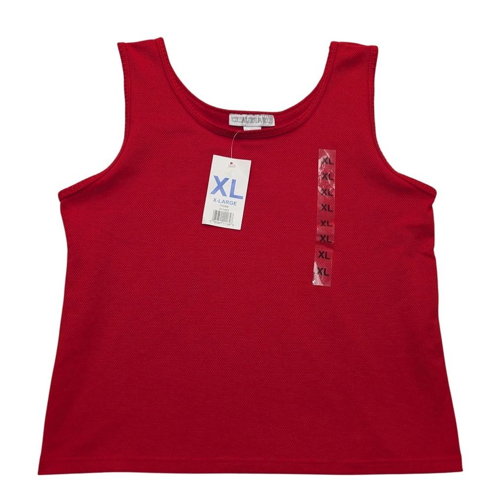 NWT Claudia D. Tank Top Womens XL Red Textured Knit Scoop Neck Sleeveless Basic